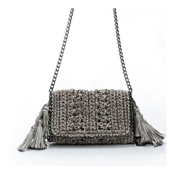 Catarina Mina Mira Handbag in Argenta Gris Crochet Pewter Silver Satin Threads - Picture 1 of 14